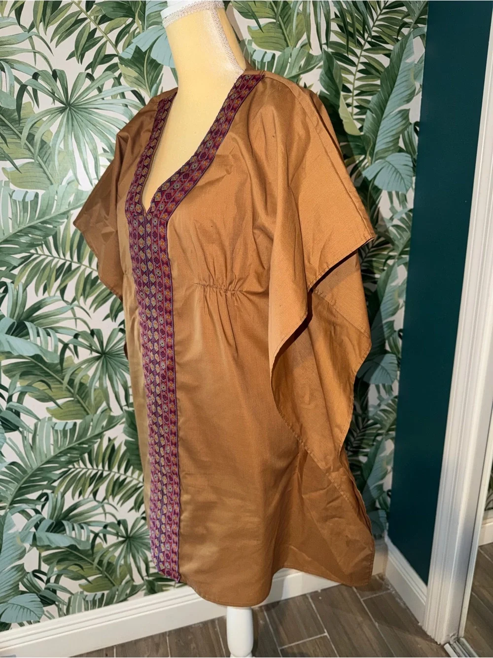 Koch Brown Embroidered V-Neck Resort Caftan Tunic Dress - Picture 4 of 7